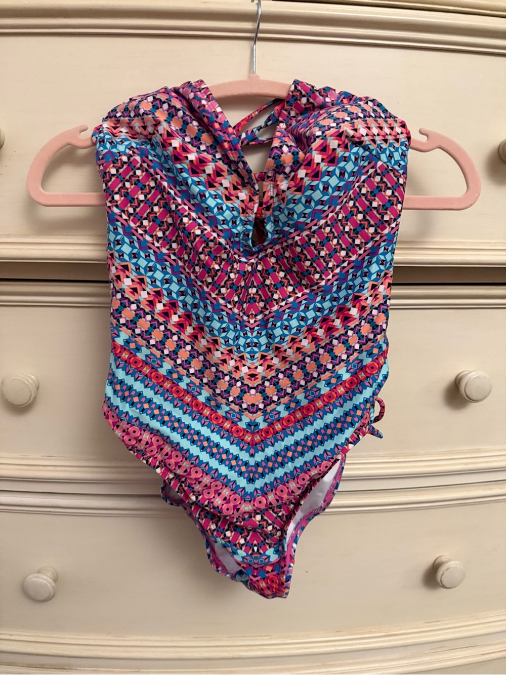 Laundry By Shelli Segal Pink & Teal Geometric One-Piece